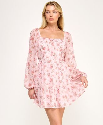 Juniors' Square Neck Smocked Inset Waist Dress