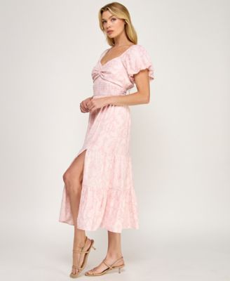 Juniors' Sweetheart Neck Twist Front Midi Dress