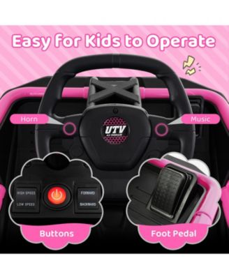 12V Electric Ride-On UTV Car with Remote Control, Music, and Lights for Big Kids - Pink