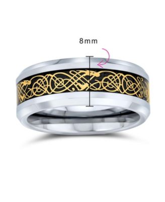 Two-Tone Celtic Dragon Knot Carbon Fiber Inlay Band Ring 8MM Titanium