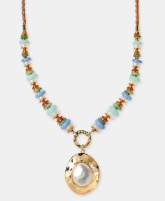Mixed Stone & Imitation Pearl Pendant Necklace, 28-4/5" + 3" extender