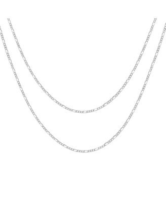 Set of 2 Thin 50 Gauge Sterling Silver Figaro Chain Necklace 20 Inch and 24 Inch