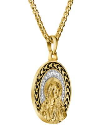 Men's Gold Plated Blessed Mary Pendant Necklace
