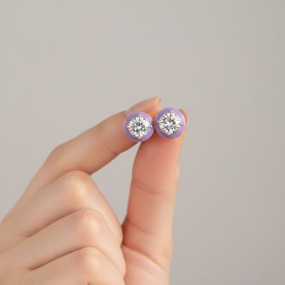 Young Adults/Teens 14k Yellow Gold Plated with Cubic Zirconia Purple Enamel Round Halo Stud Earrings