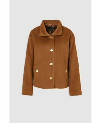 Women's Brushed Wool Funnel Neck Short Coat