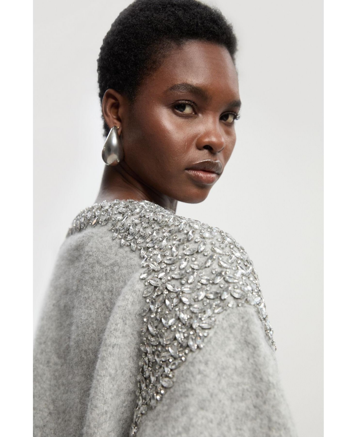 Karen Millen Women's Embellished Trim Cosy Knit Jumper