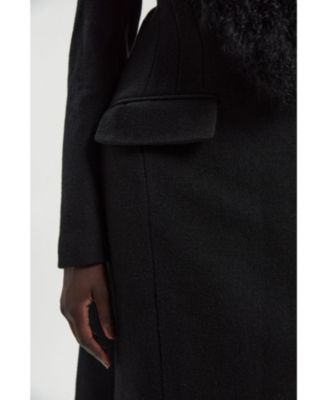 Women's Wool Detachable Collar Midi Coat