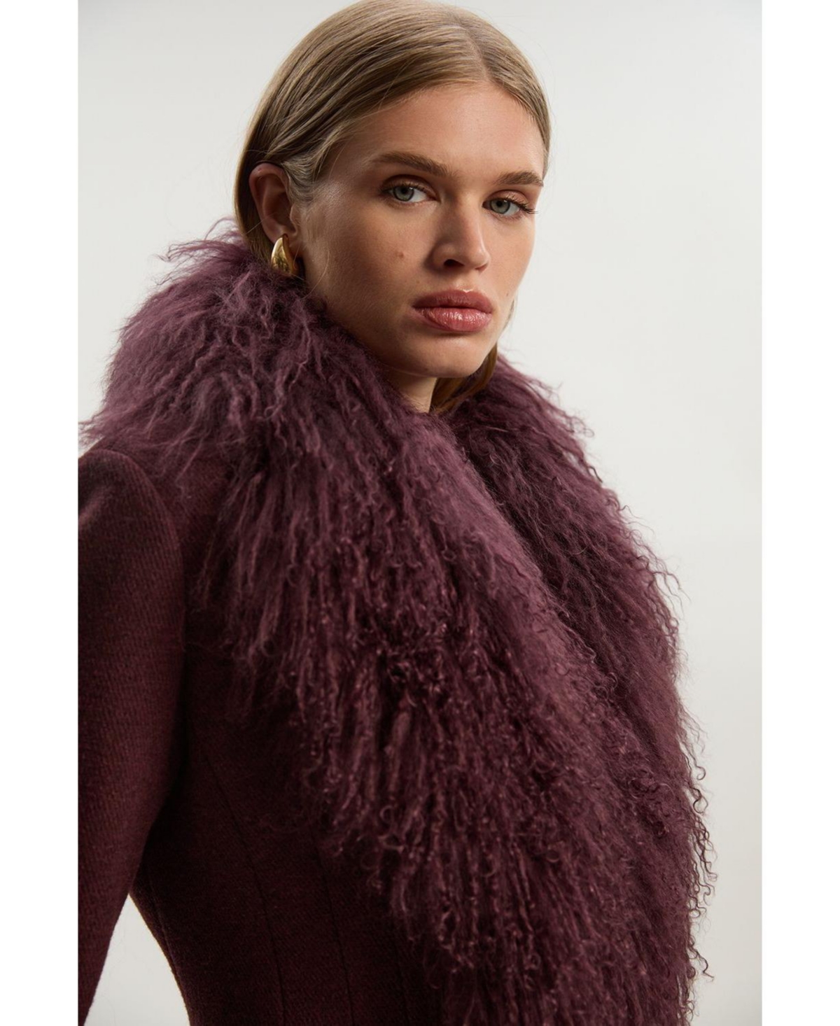 Karen Millen Women's Wool Detachable Collar Midi Coat