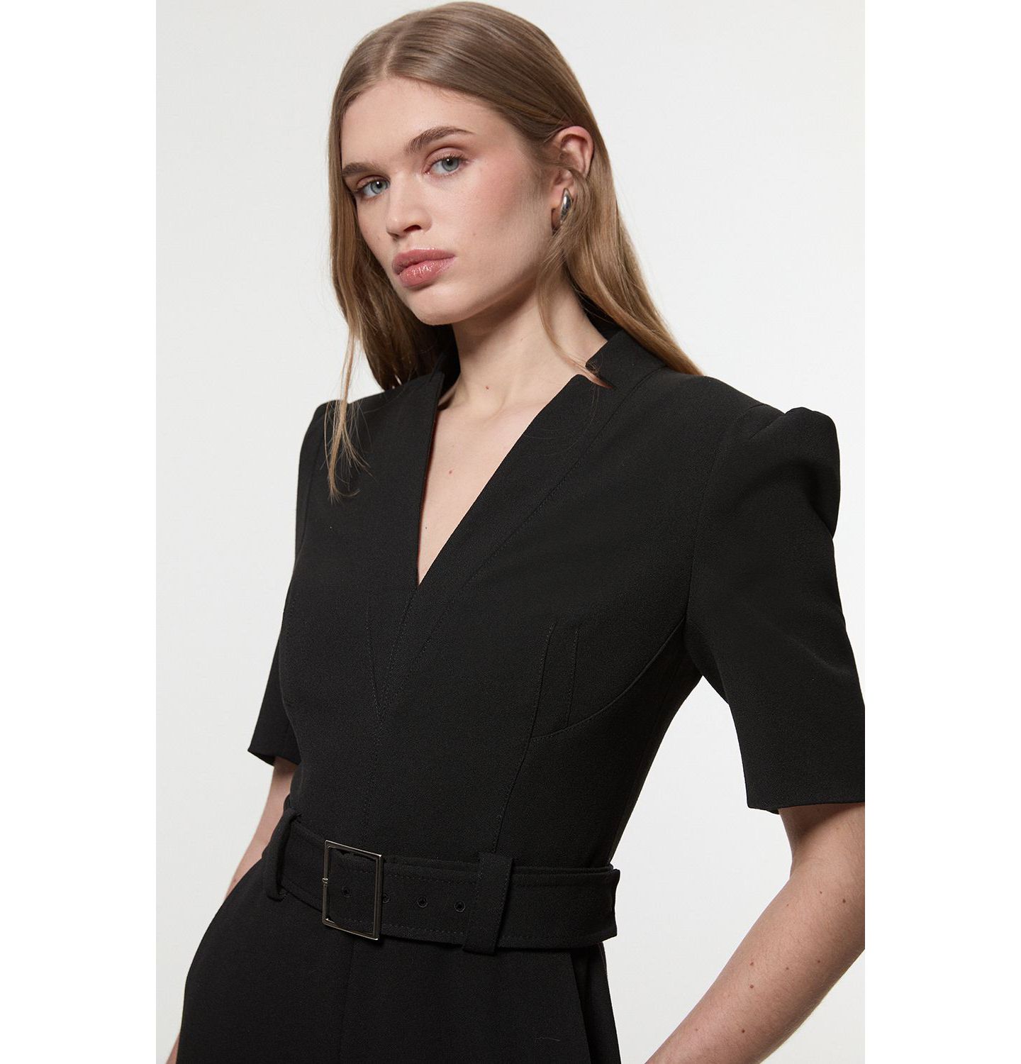Женский комбинезон Karen Millen Crepe Belted Jumpsuit, цвет: Чёрный — фото 4