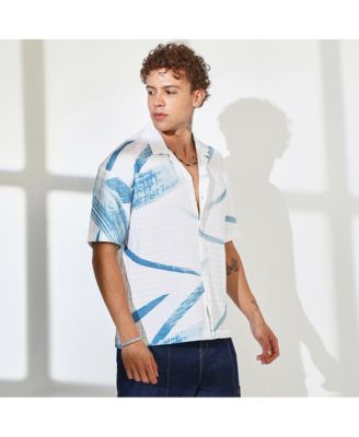 Men's Sky Blue & Chalk White Stroked Waffle Oversized Shirt