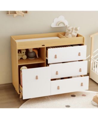 Diaper table with three drawers, baby changing station with multiple storage compartments