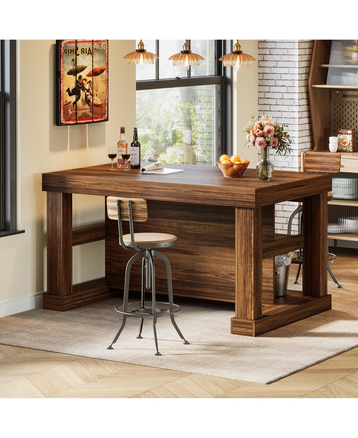 Tribesigns Kitchen Island with 3 Shelves, 55 Inches Width Kitchen Shelf with Large Worktop