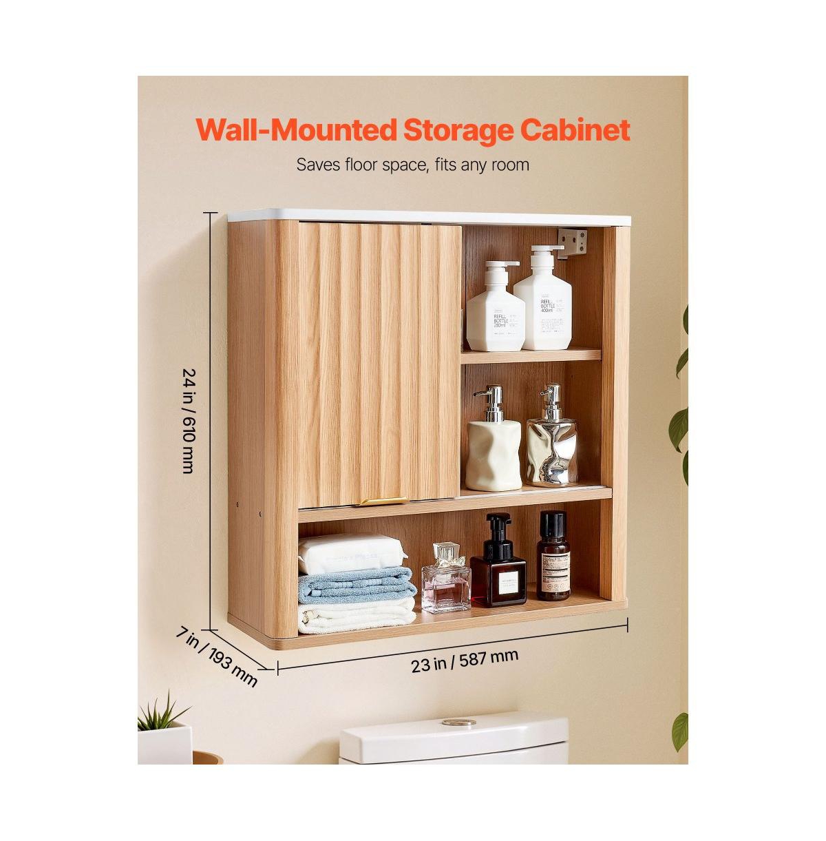 Slickblue-Bathroom Wall Cabinet with Double Doors and Shelf Storage