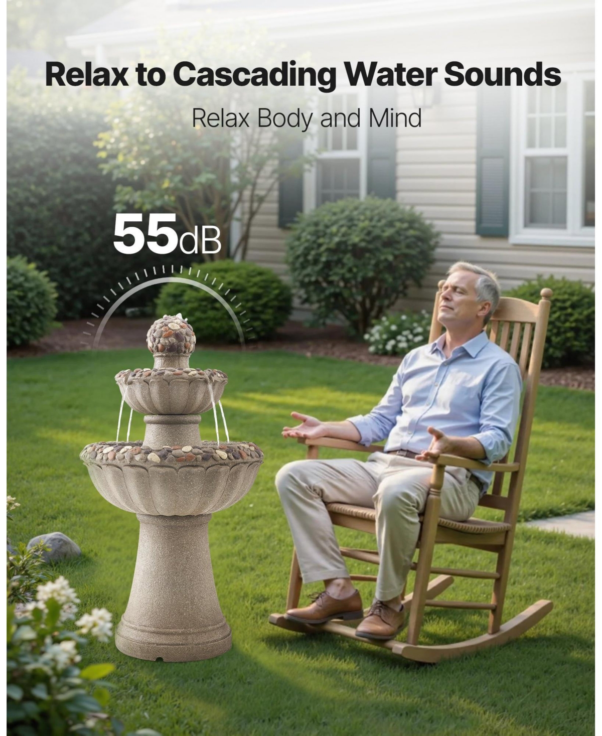 Slickblue Outdoor 2-Tier Rock Base Water Fountain for Garden or Patio