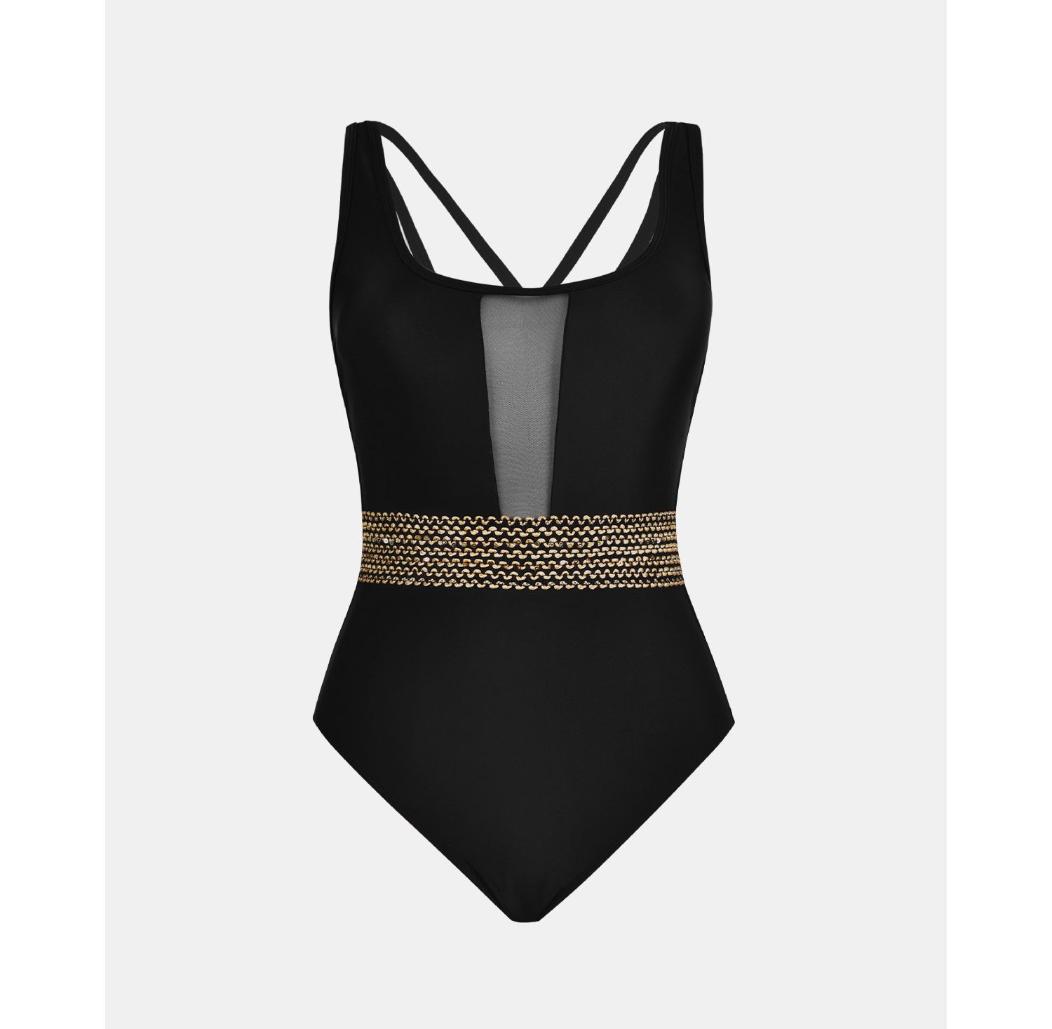 Women's Mesh Tummy Control Back Crisscross One Piece Swimsuit
