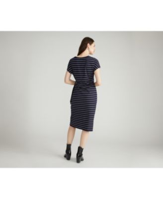 Plus Size Crescent Breton Stripe Knot Dress