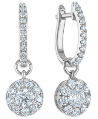 White Diamond Drop Hoop Earrings (1.15 ct. t.w.) in 14k White Gold