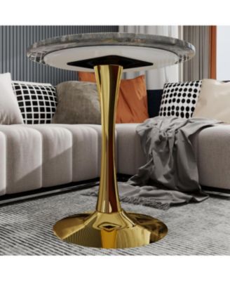 Gold 27.6" Mid-Century Modern Dining Table with Round Marble Top