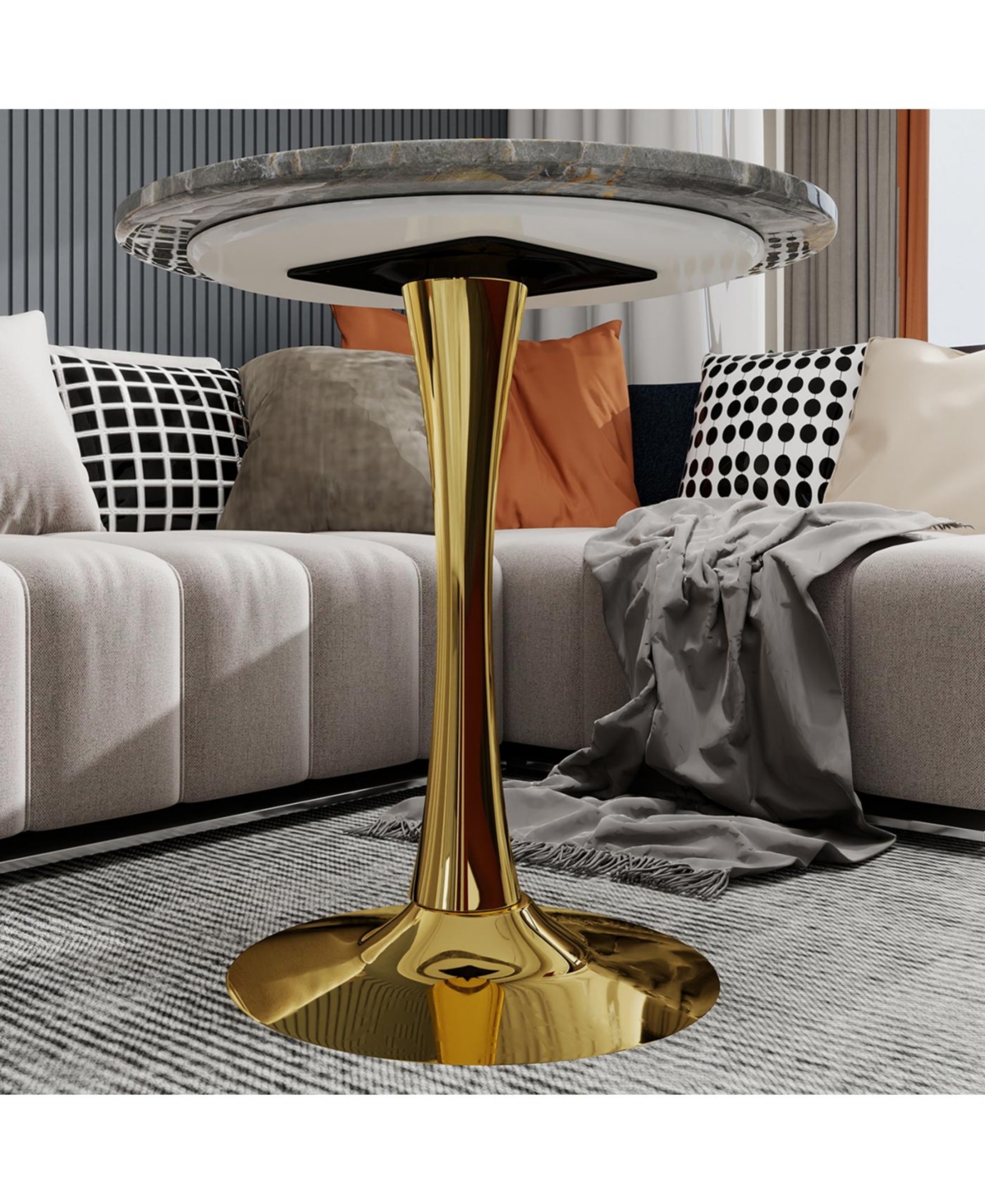 Streamdale Gold 27.6" Mid-Century Modern Dining Table with Round Marble Top