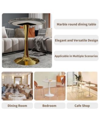 Gold 27.6" Mid-Century Modern Dining Table with Round Marble Top