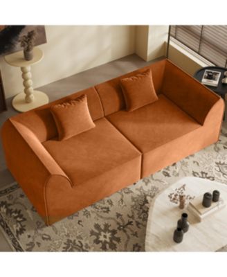 Compressed Memory Foam Sofa with Pillow 2-Seater Lounger Daybed, Orange