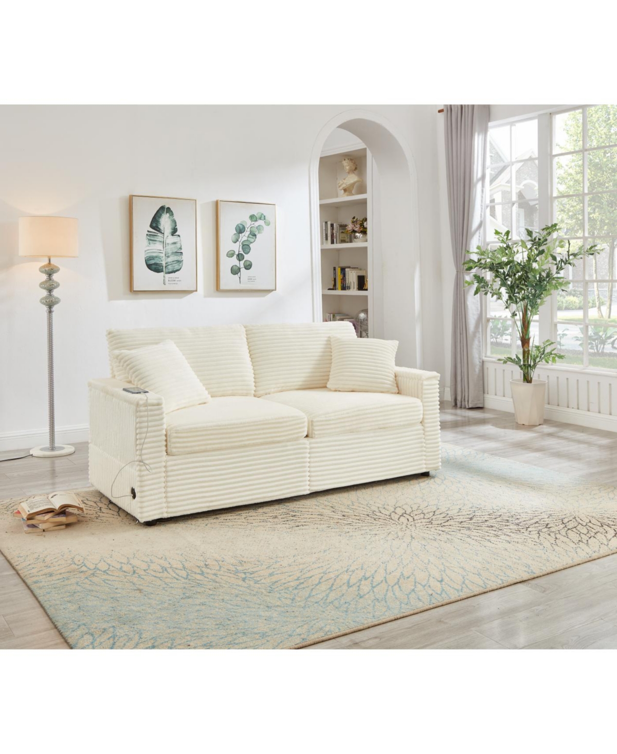 Streamdale Furniture Streamdale Comfortable Fluffy Corduroy Lazy Sofa with Storage, Super Soft Chaise Lounge