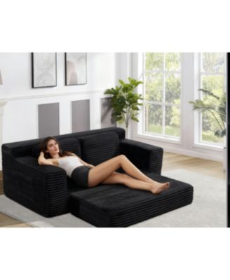 Streamdale Corduroy Cloud Double Sofa, 2-in-1 Convertible Sofa Bed, Black