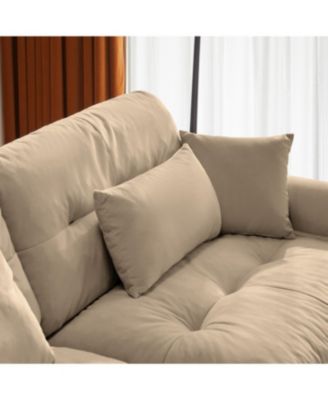 Camel Oversized Modern Velvet Two-Seater Sofa with Ottoman and Pillows