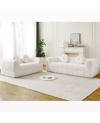 Modern Boneless Couch with Two Circular Throw Pillows