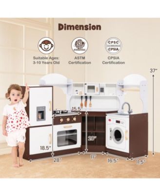 Toddler Kitchen Playset with Sink, Ice Maker, Microwave, and Washing Machine for Ages 3