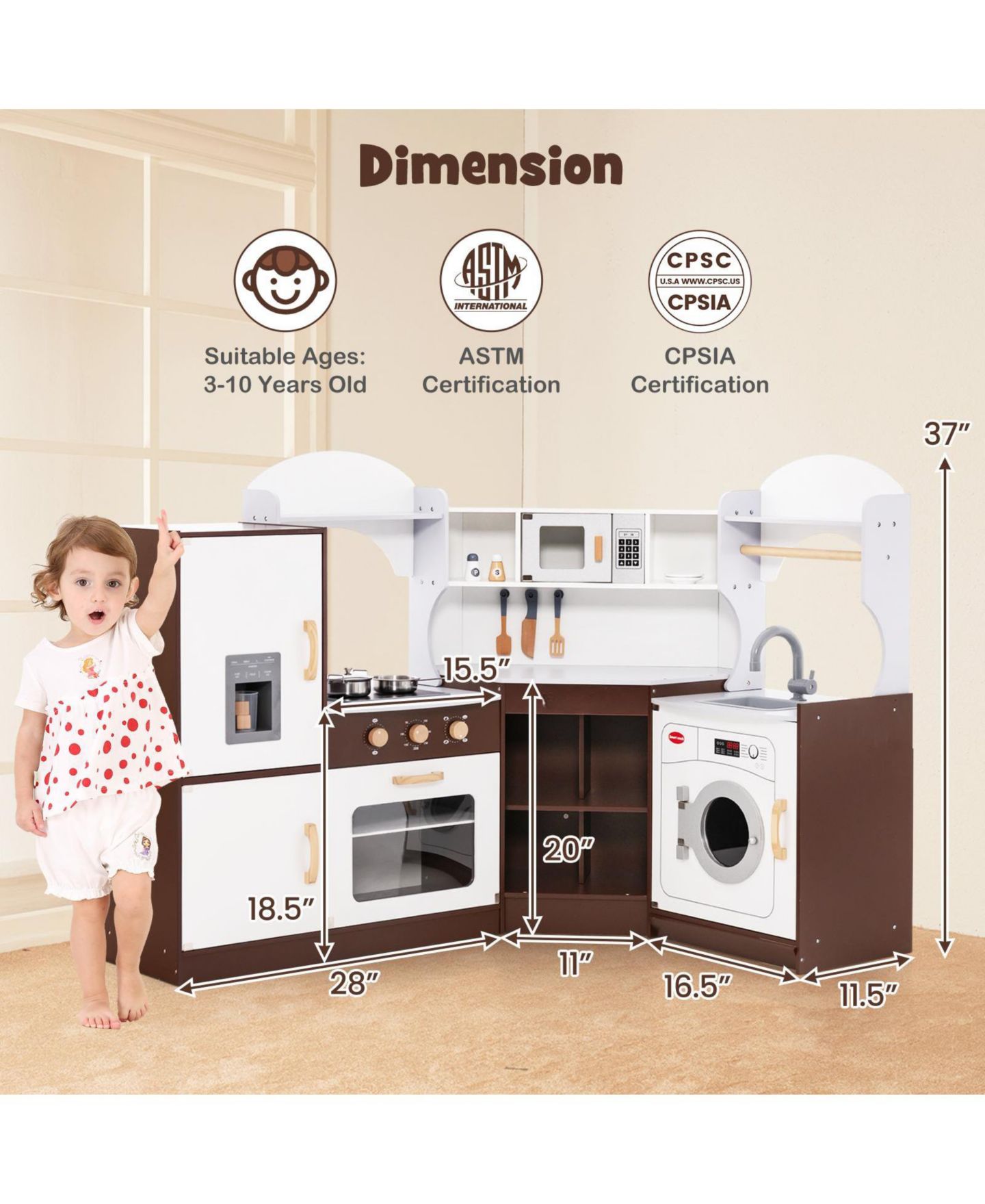 Детский игровой набор HONGGE All-In-One Kitchen Playset, Ages 3+, цвет: Белый — фото 4
