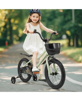 16-Inch Kids Bike with Adjustable Seat and Training Wheels for Ages 4–7 - Green