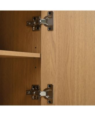 Farmhouse Black Wooden TV Stand with Sliding Tambour Door & Golden Handle