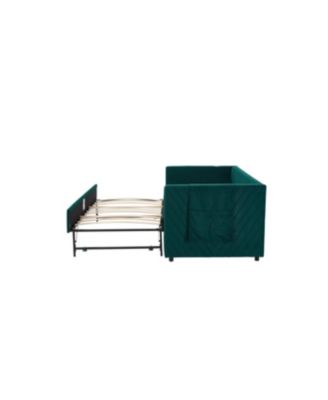 Streamdale Twin Upholstered Daybed with Trundle, USB, Side Pockets, Emerald