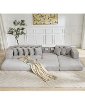 Streamdale Oversize Cloud Couch L-Shape Sofa Convertible Floor Sleeper, No Assembly, 8 Pillows, Gray