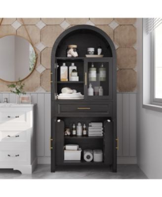 Streamdale 71" Arched Kitchen Pantry Cabinet with Glass Door, Black