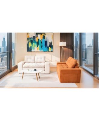 Orange Corduroy Loveseat Sofa Bed with Memory Foam - No Assembly, Convertible (Orange)