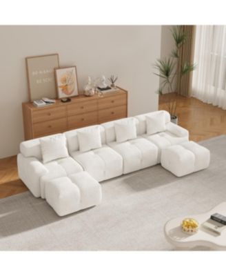 135.4" 6-Piece U-Shaped Sleeper Modular Sectional Sofa Bed Chaise, Ivory