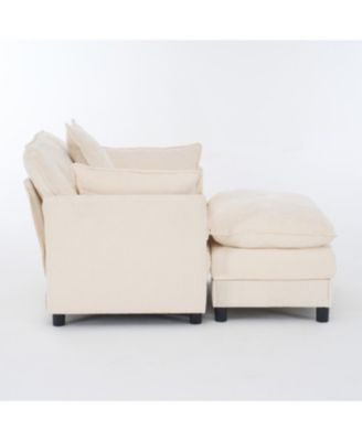 Streamdale Modern Accent Chair with Ottoman, Chenille Upholstered Armchair, Beige