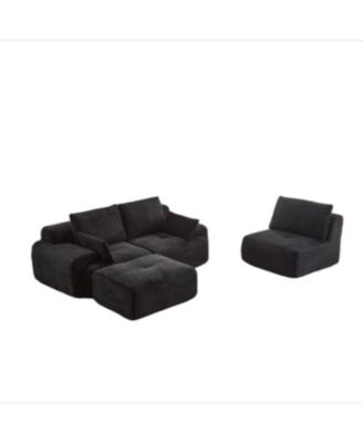 Modern Memory Foam Compressed Sofa, Large Sectional Couch, Pet-Friendly, Black