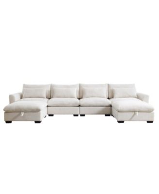 Big Deep Seat U-Shaped Corduroy Sectional Couch, Beige