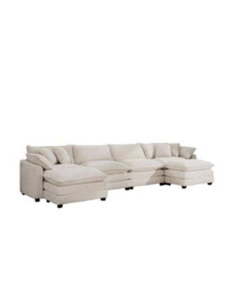 Streamdale Cloud Comfy Soft Upholstered 4 Seater Modular Sofas with 2 Ottomans, Light Beige