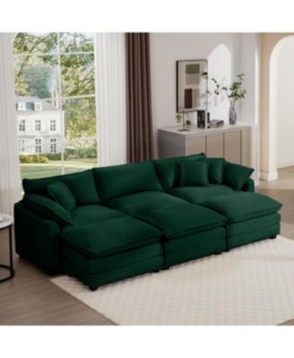 Streamdale Oversized Modular Corduroy Sofa with Portable Ottoman, Green