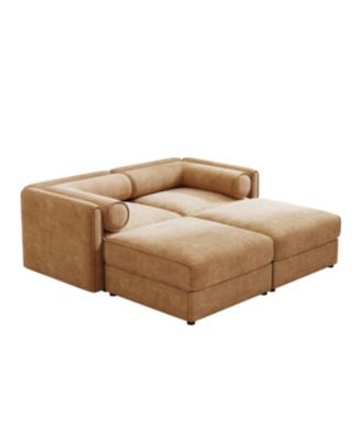 Streamdale Stylish Camel Chenille 2-Seater Sofa with 2 Ottoman Storage Seats