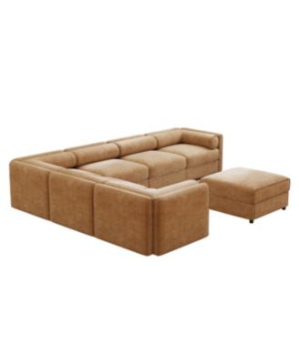 Modern 6-Piece Modular Sectional Sofa with Storage - Camel Chenille