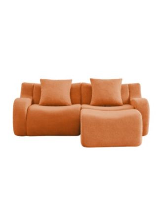Streamdale L-Shaped Teddy Fabric 2-Seat Boneless Sofa, Curved Armrest, 32D Sponge, Orange