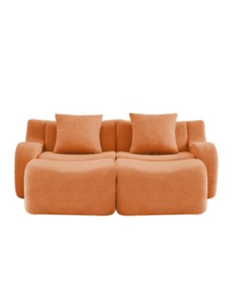 Soft Teddy Fabric Boneless Sofa, Anti-Slip, Curved Armrests, Ergonomic Support, Orange