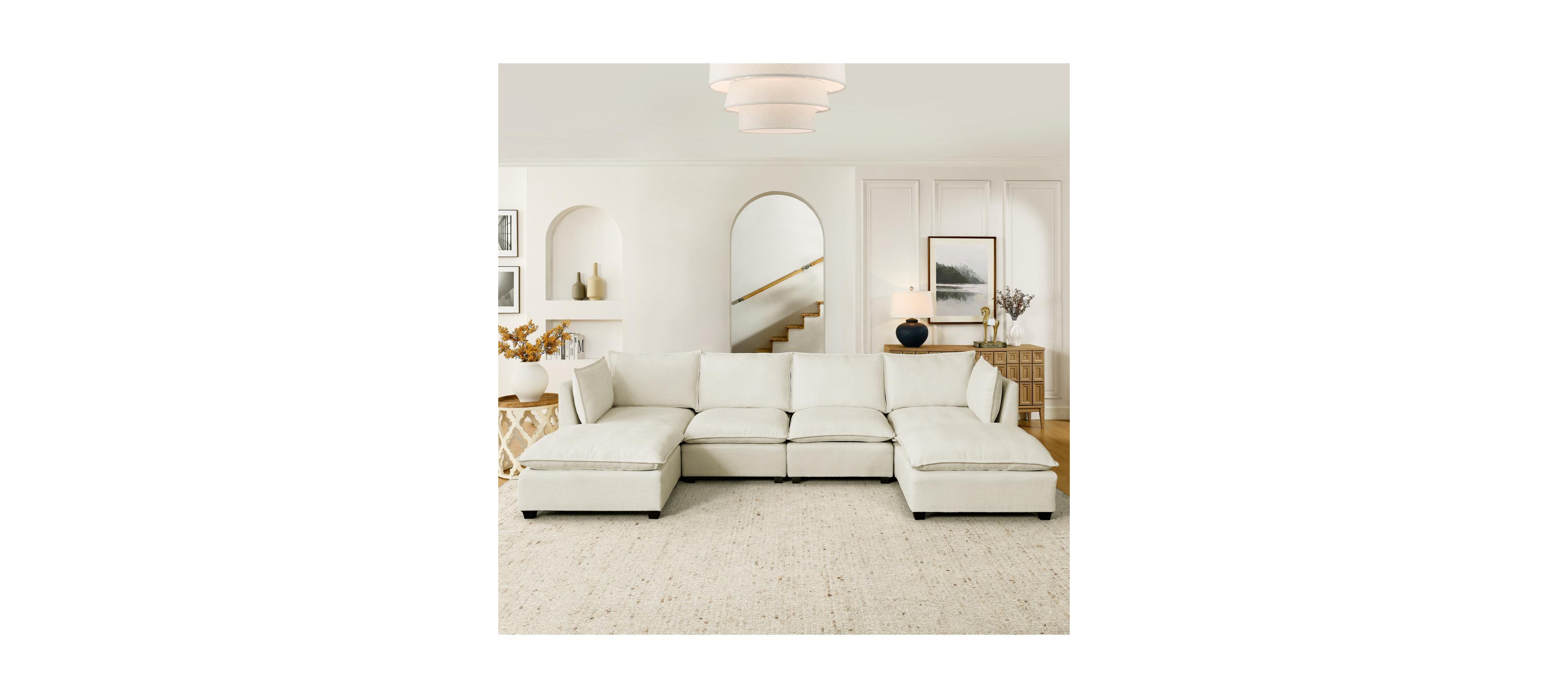 Streamdale Furniture Streamdale Comfy Cloud 4-Seat Chenille Sofa Sleeper with Ottomans & Pillows (Beige