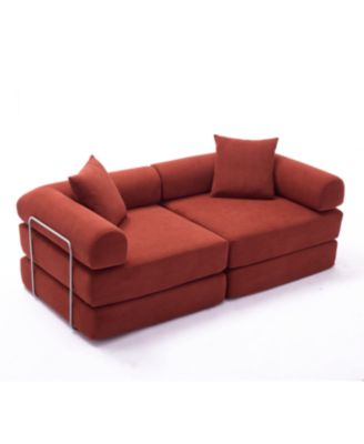 Modular Sofa Bed for Apartment, Convertible Sofa Bed, Corduroy, Ancora Red