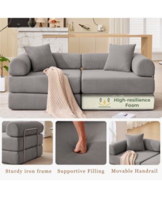 Modular Sofa Bed for Apartment, Convertible Sofa Bed, Dark Gray Corduroy